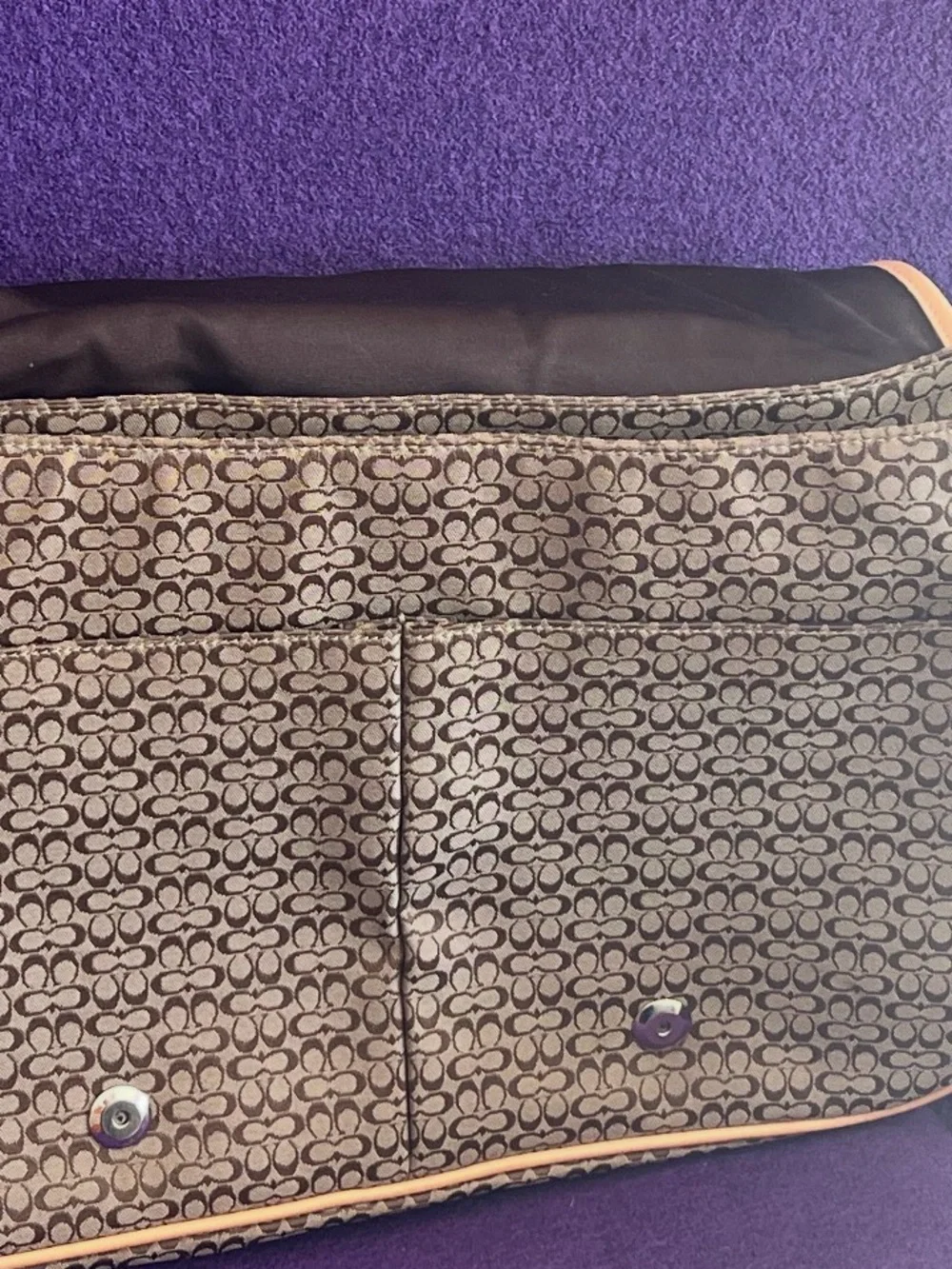 Coach Brown Monogram Messenger Bag with Tan Accents